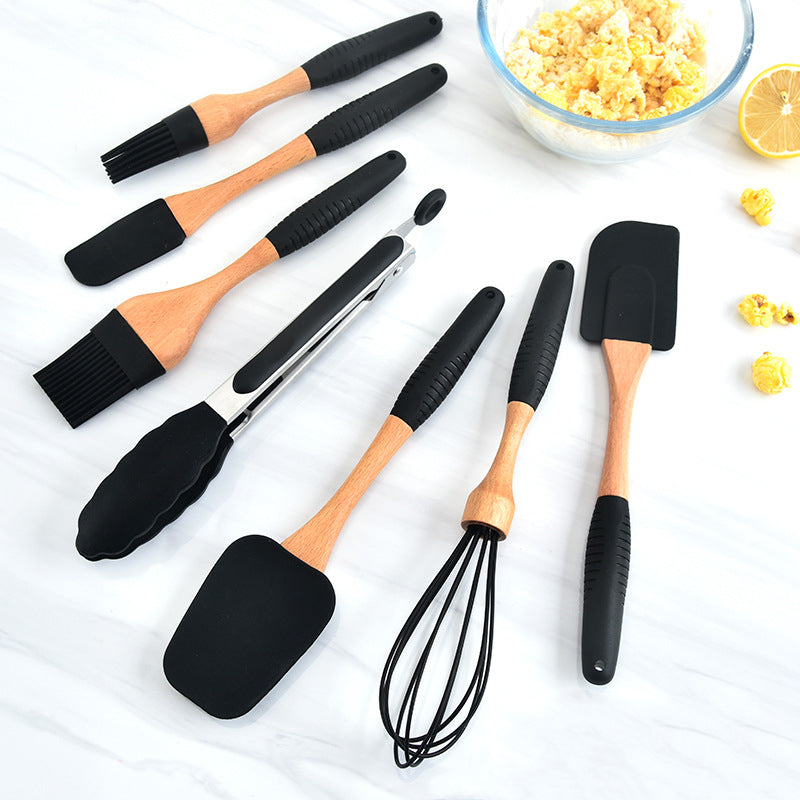 Kingwise Manufacturer Supply Silicone Cookware Set Heat Resistant Baking Spatula Scraper tool set with Wooden Handle