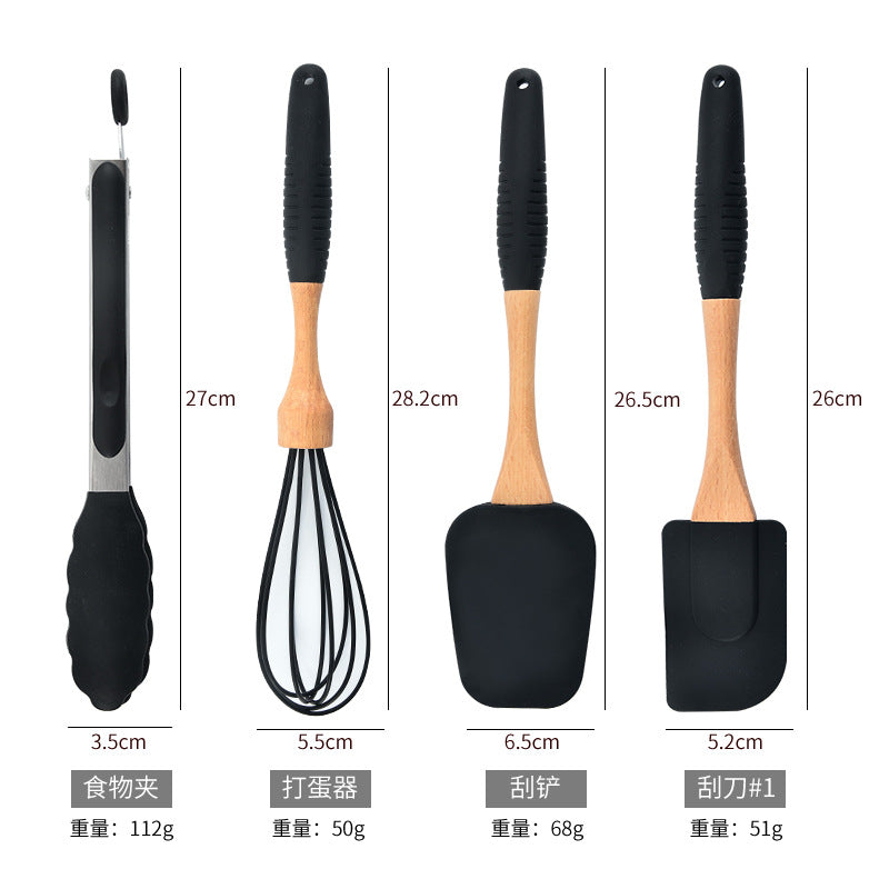 Kingwise Manufacturer Supply Silicone Cookware Set Heat Resistant Baking Spatula Scraper tool set with Wooden Handle