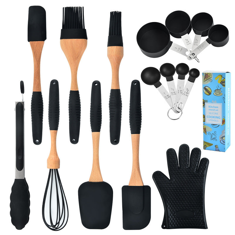 Kingwise Manufacturer Supply Silicone Cookware Set Heat Resistant Baking Spatula Scraper tool set with Wooden Handle