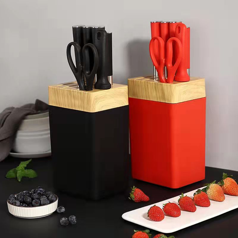 7PCS Damascus Stainless Steel Kitchen Chef Knife Set with Knife Block Holder