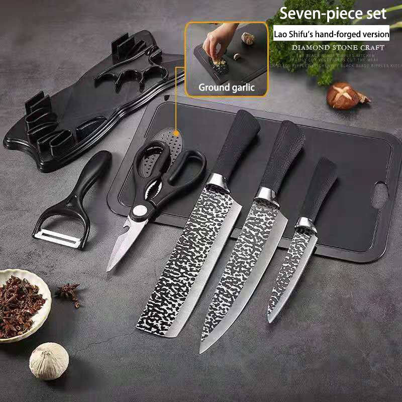 Kingwise black 7pcs stainless steel chef knife set with block