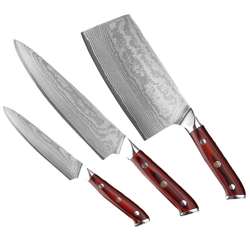 Kingwise Sharp Damascus Steel 3PCS Professional Kitchen Knives Set